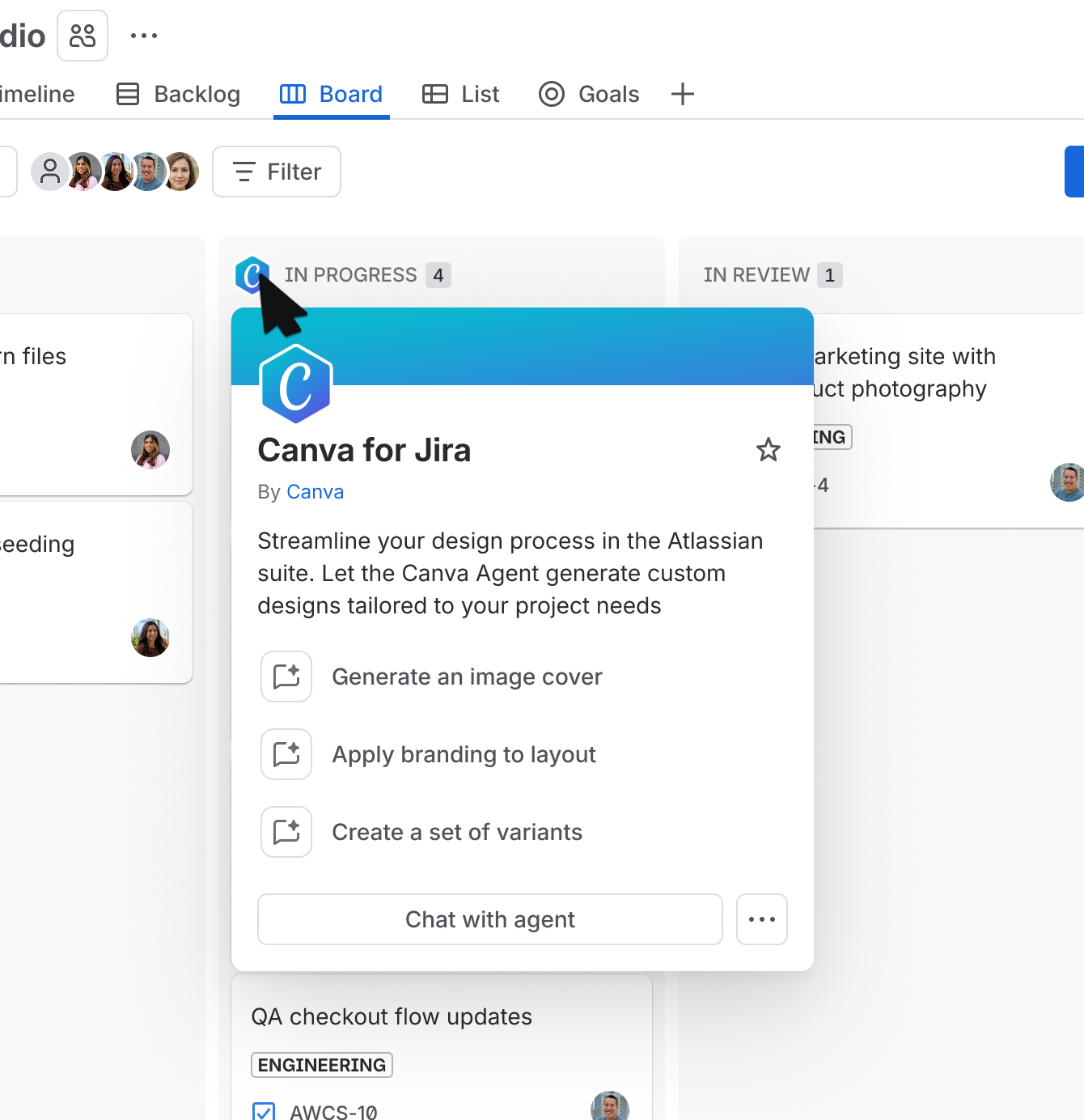 Canva for Jira agent panel